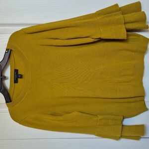 Ann Taylor Mustard Sweater with Ruffle Bell Sleeves